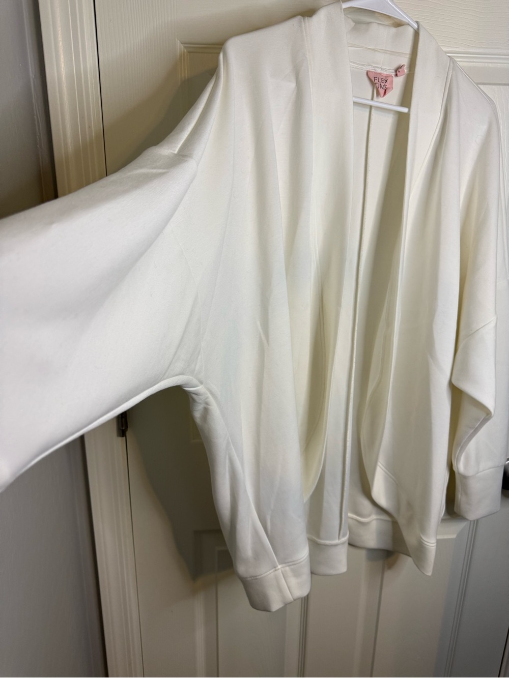 Women's Cream Open-Front Draped Cardigan by Flex Time